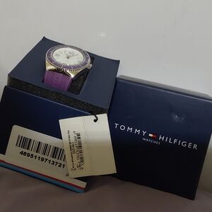 Tommy Hilfiger Purple Silicone Strap Watch with White Dial